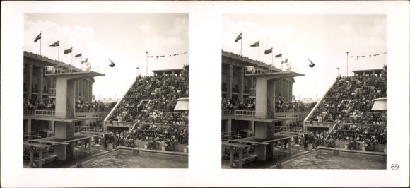 Stereo Raumbild Foto "Die Olympischen Spiele 1936", Nr. 69 Berlin Reichssportfeld, Schwimmstadion
