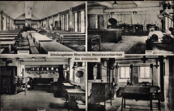 Postcard Sömmerda in the Thuringian Basin, Rheinische Metallwarenfabriken rest home, kitchen, dining room