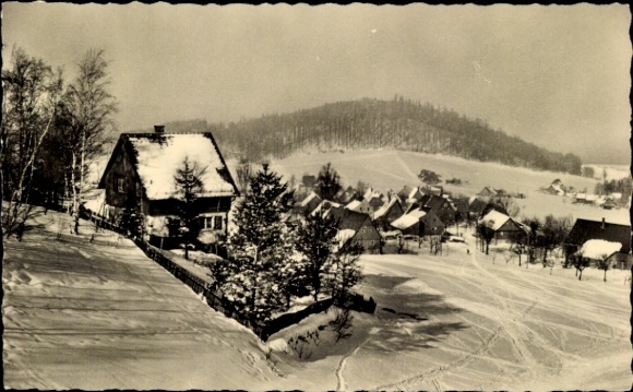 Postcard Waltersdorf (Amtsh. Zittau) Großschönau in Upper Lusatia, snow-covered landscape, village...
