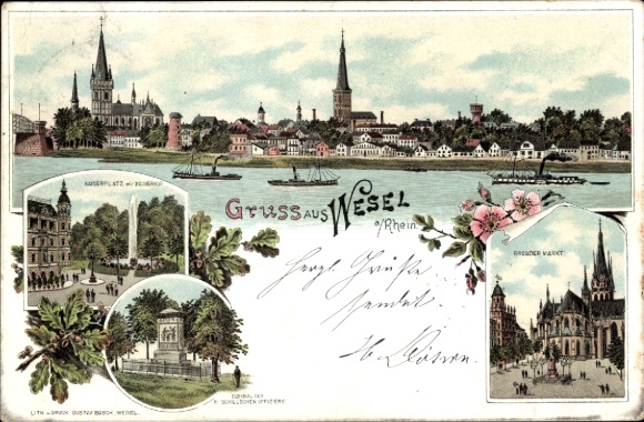 Chromo-Litho Wesel on the Lower Rhine, Kaiserplatz, Kaiserhof, Monument, Great Market
