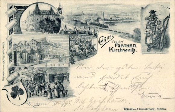 KP pocztowa Fürth w środkowej Frankonii Bawaria, Fürth Kirchweih, Hotel Kütt, karuzela, PP15 D 26/01