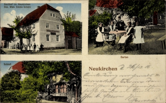 Postcard Neukirchen an der Pleiße, Inn, Castle, Garden, Architecture, Wwe. Emma Schatz