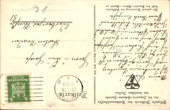 Artist Postcard Amtsberg, Otto, Zeppelin Eckener donation, waving man, airship
