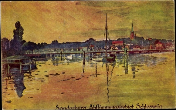 PC Sønderborg Sonderburg Denmark, town section, bridge, Schleswig voting area