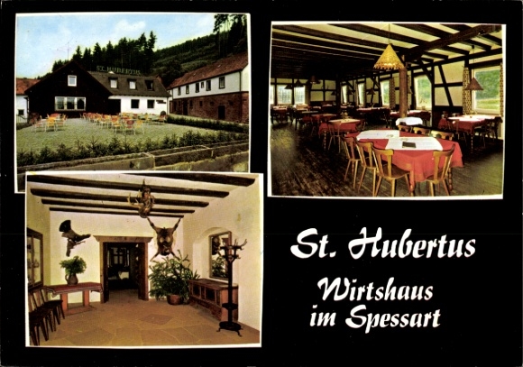 Postcard Windheim Hafenlohr in the Spessart Lower Franconia, St. Hubertus, Inn in the Spessart