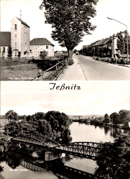 Ansichtkaart Jeßnitz Jessnitz in Anhalt, voor de Halleschen Tor, bij de Mulde, brug
