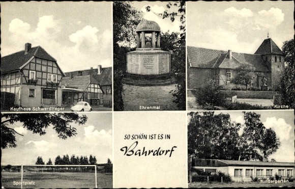 Dzielnica KP Bahrdorf w Helmstedt, dom towarowy Schwerdtfeger, cenotaf, przedszkole