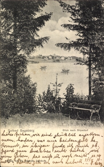 Postcard Bad Segeberg in Holstein, Seegbeurg, view to Stipsdorf, landscape, trees, bench