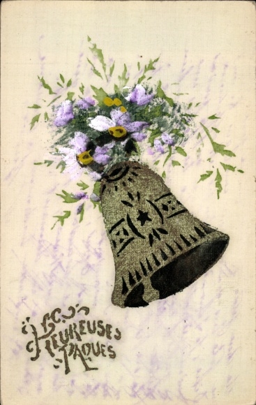 Ak Altfriedstein Niederlößnitz Radebeul, Eine Glocke mit einem Blumenstrauß darauf ist zu sehen.