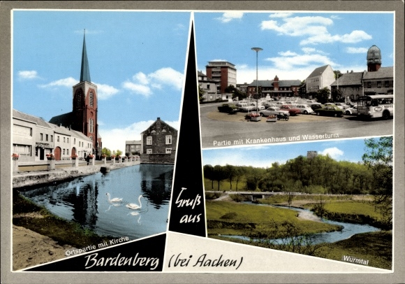 Ak Bardenberg Würselen in Noordrijn-Westfalen, lokale afdeling, kerk, Würmtal, ziekenhuis