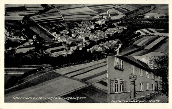 Postcard Dachrieden in Unstruttal Thuringia, aerial photograph, inn at good source