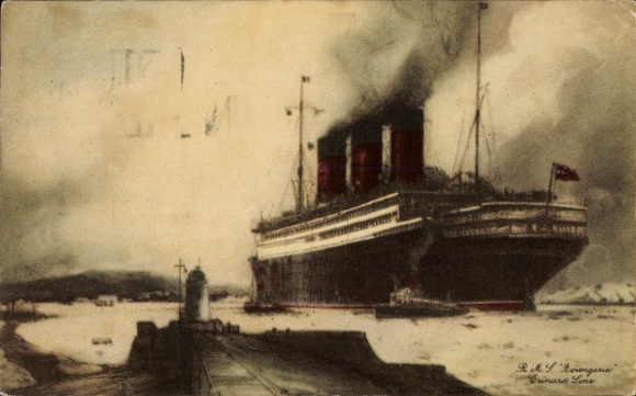 Ak Cunard Line, RMS Berengaria, stoomschip in de haven