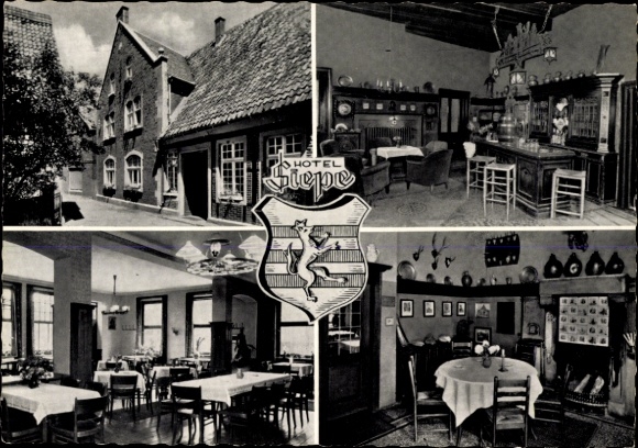 Postcard Seppenrade Lüdinghausen Münsterland, Hotel Siepe, coat of arms, interior views