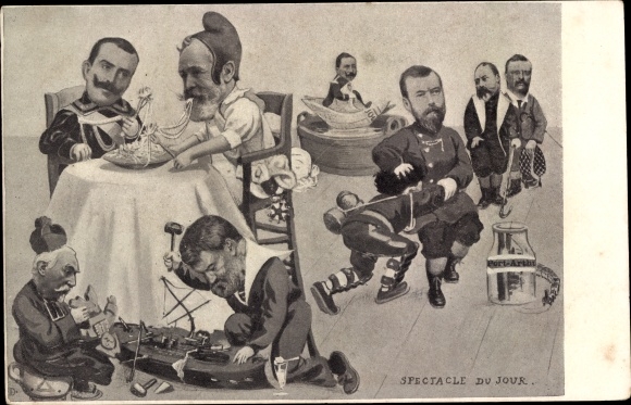 Postcard Spectacle du Jour, Loubet, Victor Emanuel III., Nicholas II., Th. Roosevelt, Edward VII.