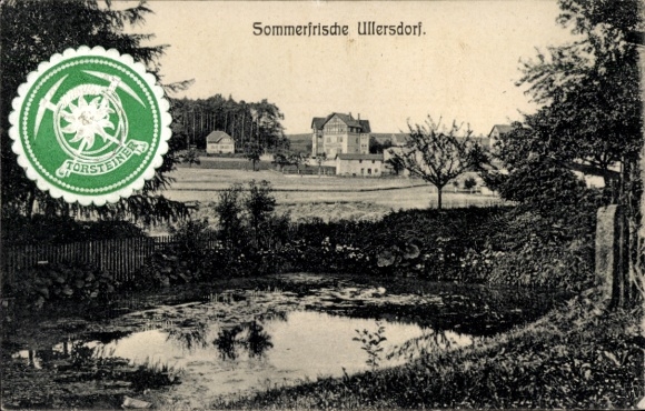 Postcard Ullersdorf Radeberg in Saxony, summer resort, landscape with pond, building in the background