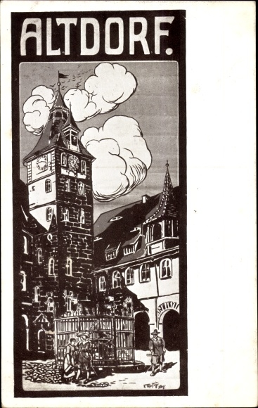 Kunstenaarskaart Altdorf bij Neurenberg in Midden-Franken, Beieren, gedeeltelijk zicht, Wallenstein-festival 1912