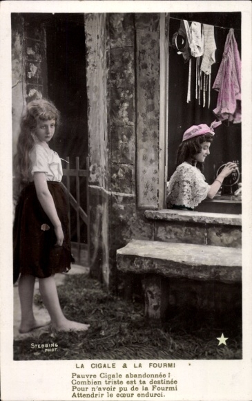 Postcard The Cicada and the Ant, Girl in Fable