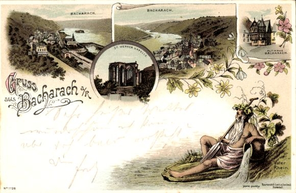 Chromo-Litho Bacharach on the Rhine, Father Rhine, chapel, general view