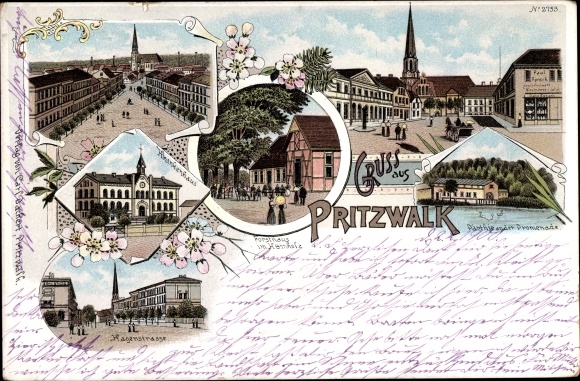 Chromo-Litho Pritzwalk in the Prignitz, Hagenstrasse, Forsthaus, Promenade
