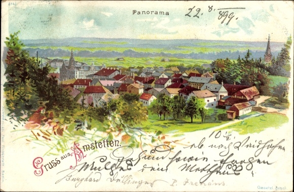 Chromo-Litho Amstetten in Lower Austria, village with landscape view