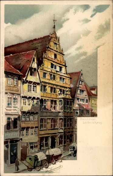 Kunstenaar Litho Hammel, Otto, Hannover in Nedersaksen, zicht op het Leibnitzhaus