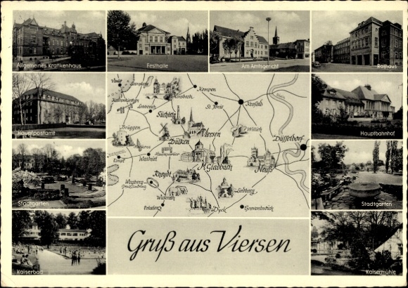 Postcard Viersen in North Rhine Westphalia, photo views of map with map of Viersen
