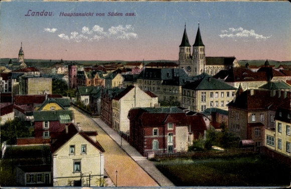 Postcard Landau in der Pfalz, panorama from the south