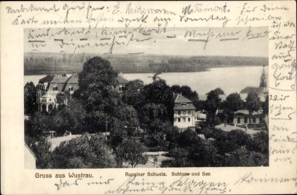 Postcard Wustrau Altfriesack Fehrbellin in Brandenburg, castle, lake