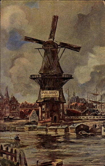Artist Postcard Netherlands, windmill, Cacao Blooker