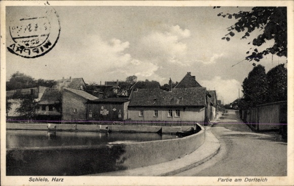Ak Schielo Harzgerode am Harz, Landschaft am Dorfteich