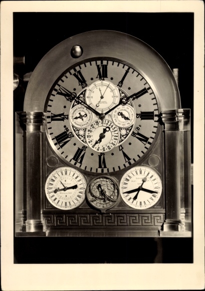 Postcard The art clock by Hermann Goertz, engineering school for precision engineering Glashütte