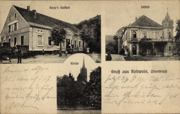 Postcard Reitwein im Oderbruch, Keup's Gafthof, Castle, Church