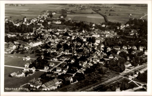 Postcard Bad Aibling in Upper Bavaria, aerial view of houses and landscape