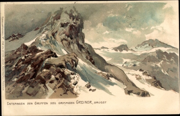 Artist Chromo-Litho Compton, Edward Theodore, Grim Greiner, Mountain Face