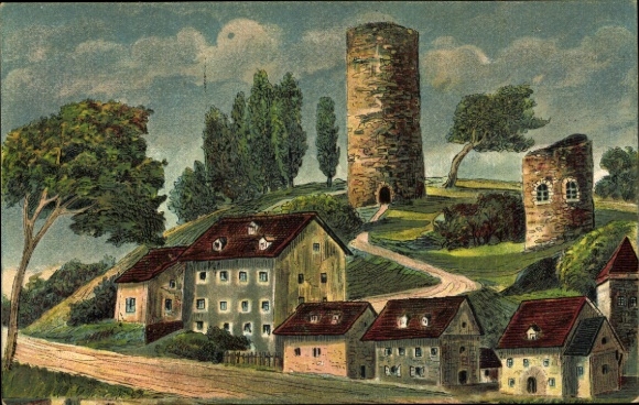 Künstler Ak Bad Lobenstein in Thüringen, Burgruine nach einem alten Gemälde