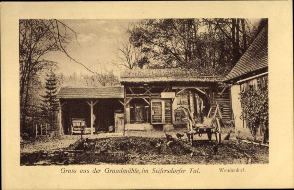 Postcard Liegau Augustusbad Radeberg Saxony, Grundmühle Wachau in the Seifersdorfer Valley, Wendenhof
