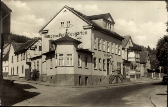 Ak Engelsbach Leinatal in Thüringen, Haus zum Paradiesgarten, Straßenpartie