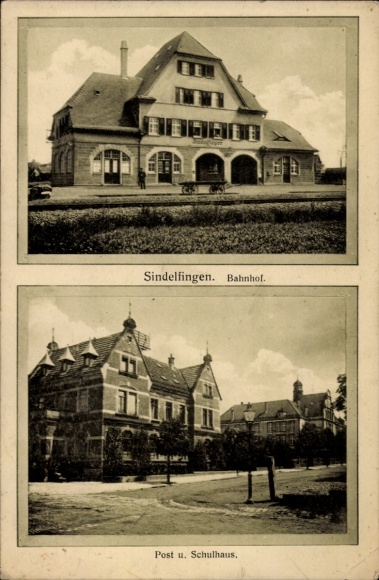 Ak Sindelfingen in Württemberg, Bahnhof, Post, Schulhaus