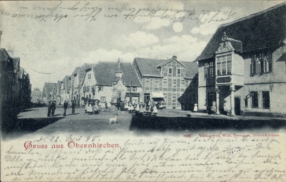 Moonlight Postcard Obernkirchen in the Schaumburg district, market square