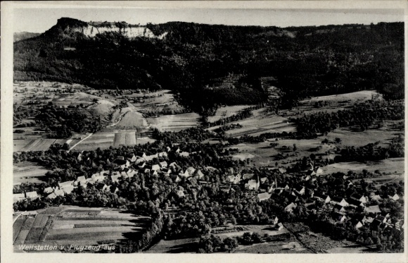 Postcard Weilstetten Balingen in Württemberg, aerial photograph landscape, many trees, houses