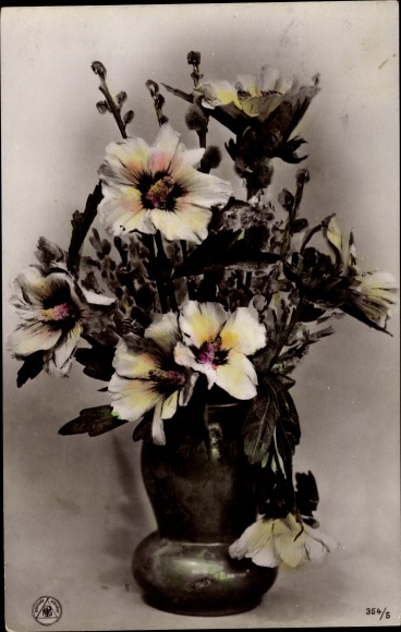 Postcard flower vase, flowers, pussy willow, NPG 354/5
