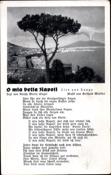 Song Postcard Napoli Naples Campania, O mia bella Napoli, Ralph Maria Siegel, Gerhard Winkler