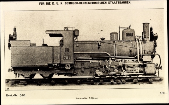 Photo Postcard Bosnian-Herzegovinian Railway, steam locomotive no. 701