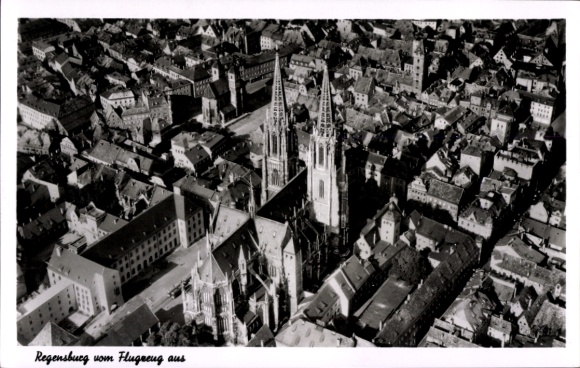 Postcard Regensburg on the Danube Upper Palatinate, Cathedral, aerial photograph