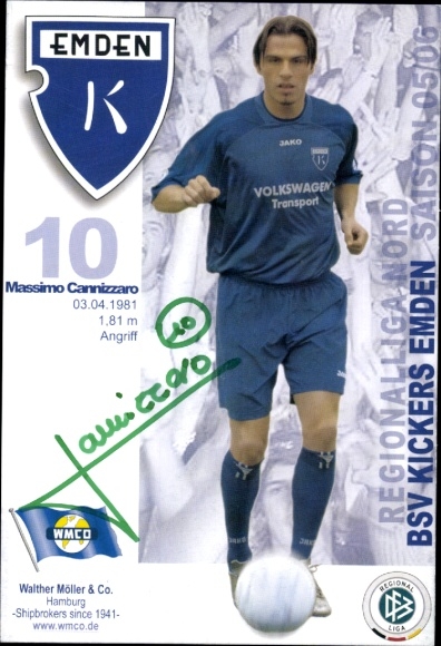 Autogrammkarte Fußballer Massimo Cannizzaro, BSV Kickers Emden, Autogramm