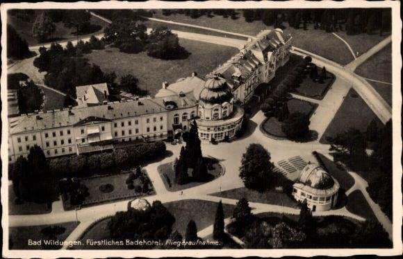 Postcard Bad Wildungen in Hesse, Princely Spa Hotel, aerial photograph