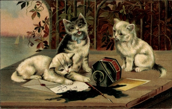 Postcard Three Little Cats, Inkwell