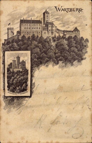 Prekursor artysty Sperling, litho Lutherstadt Eisenach w Turyngii, Wartburg, 1893