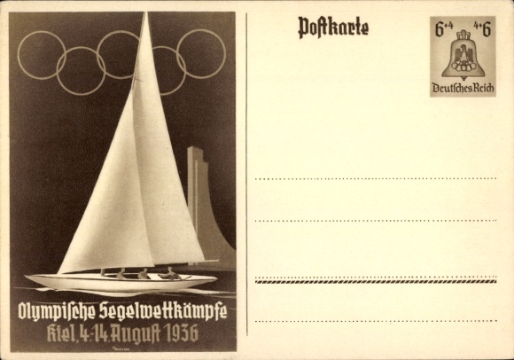 Postal stationery Postcard Olympic Sailing Competitions Kiel 1936
