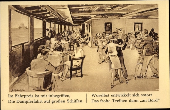 Gedicht Künstler Ak Im Fahrpreis ist mit inbegriffen, die Dampferfahrt auf großen Schiffen..